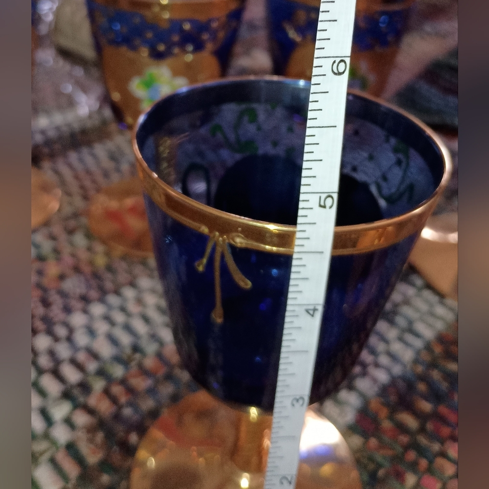 Sale! Elegant Vintage Bohemian Czech Cobalt Blue and Gold Goblets Set -6 - Picture 7 of 9